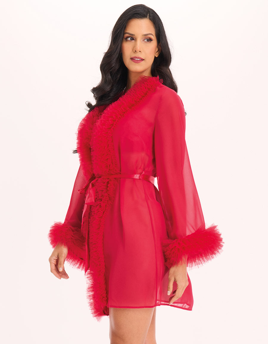 Red Bra Set And Short Robe
